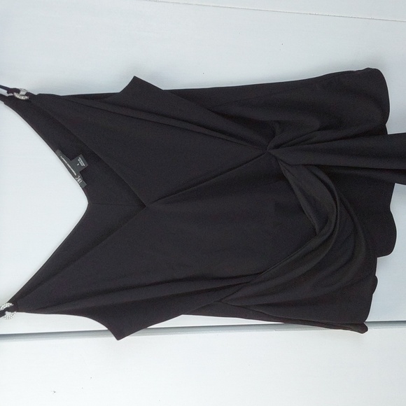 INC Black Satin Wrap Front Top Rhinestone Accent Straps Dressy Mod. Sz.L - Picture 1 of 8